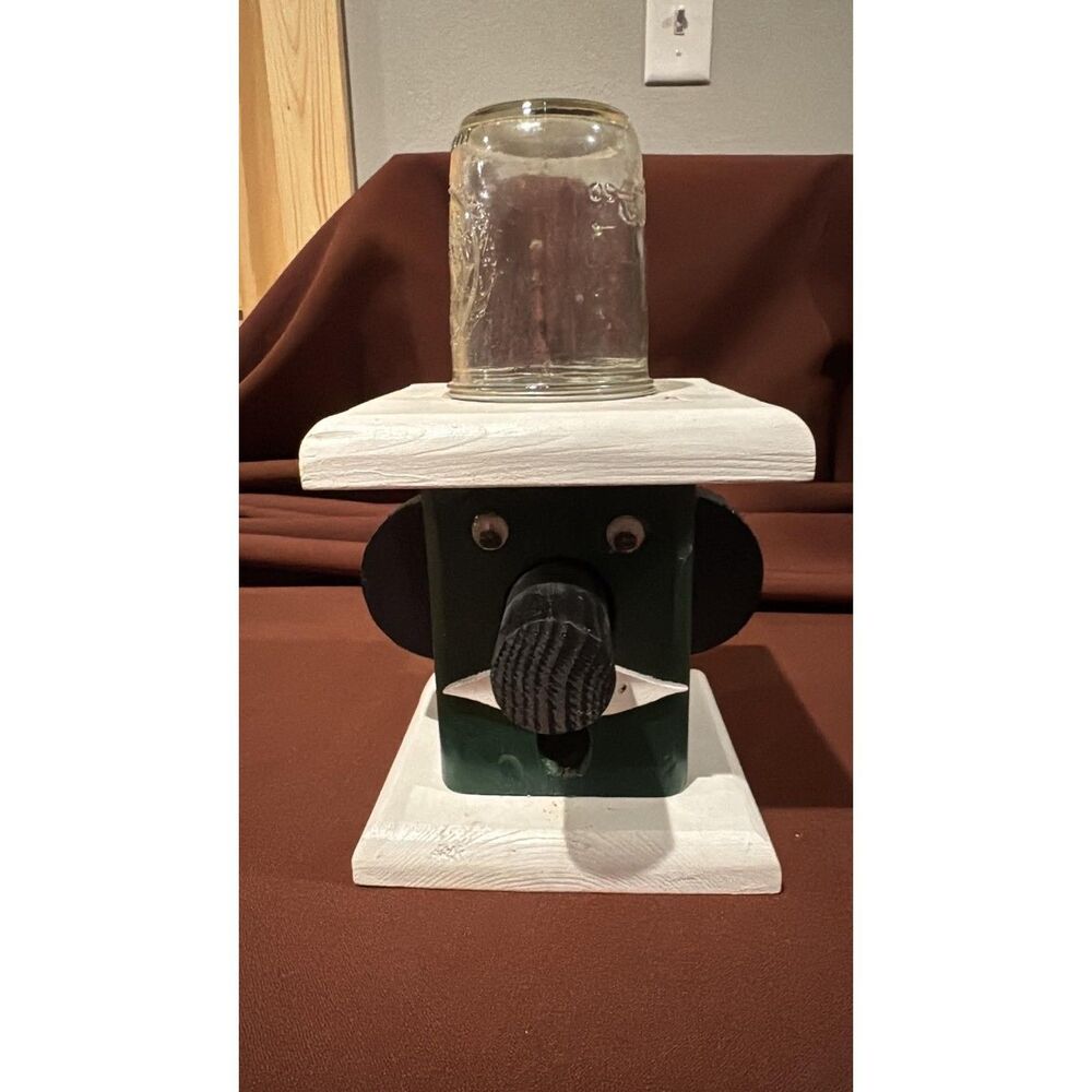 Vintage Homemade Wooden Mason Jar Candy Dispenser M&M